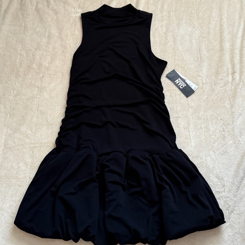 Madden NYC Women's Black Mock Neck Bubble Dress Size L - Picture 5 of 8